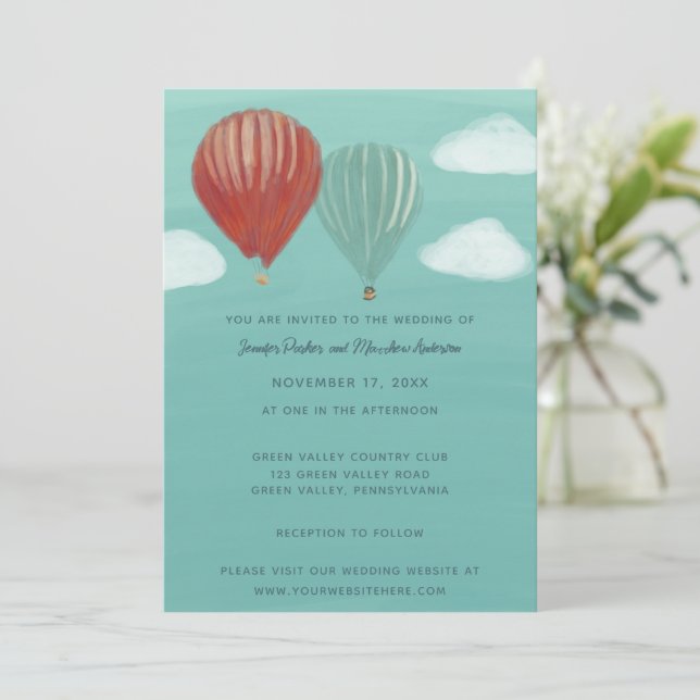 Painted Hot Air Balloons Custom Wedding Invitation (Standing Front)