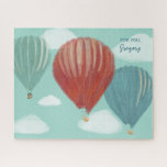 Painted Hot Air Balloons Personalised Jigsaw Puzzle<br><div class="desc">This jigsaw puzzle features my painted illustrations of hot air balloons with realistic style depictions of balloons in red,  blue and green along with white clouds set against a light blue sky. This puzzle is ready to be customised with your own personalised message.</div>