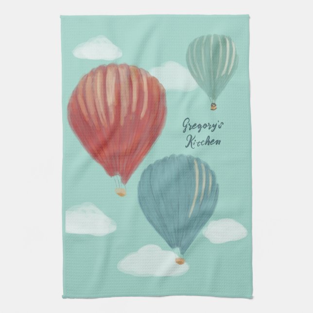 Painted Hot Air Balloons Personalised Tea Towel (Vertical)