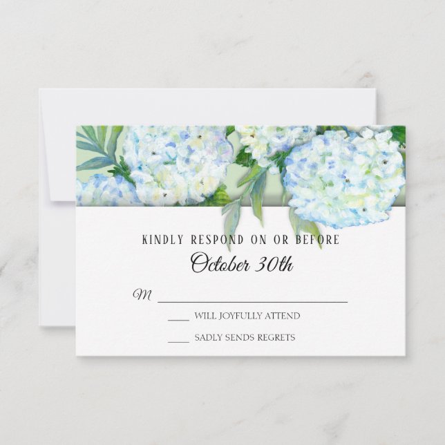 Painted Hydrangea Floral Mint n  Blue RSVP Wedding Invitation (Front)