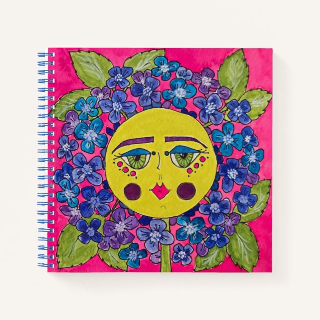 Painted Hydrangea Flower Girl Spiral Notebook (Front)
