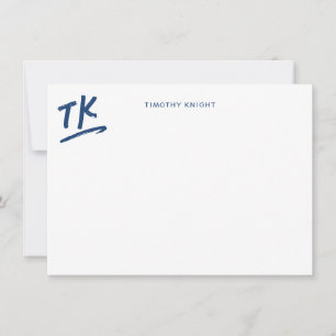 Painted Initials Monogram Blue Personalised Flat Card