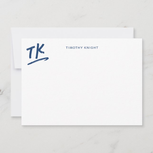 Painted Initials Monogram Blue Personalised Flat Card (Front)