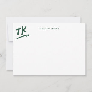 Painted Initials Monogram Green Personalised Flat Card