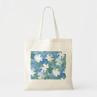 Painted Jigsaw Puzzle Piece in Blue and Green Tote Bag