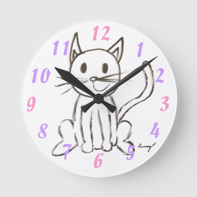 Painted Kitty Wall Clock (Front)