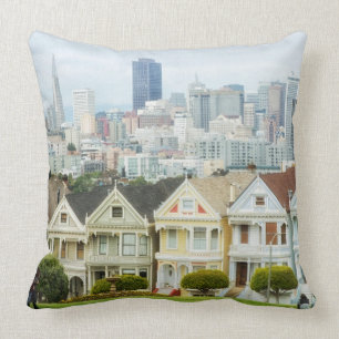 Painted Ladies, Victorian houses and skyline Cushion