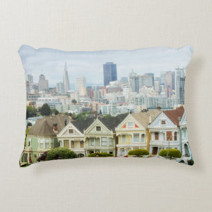 Painted Ladies, Victorian houses and skyline Decorative Cushion