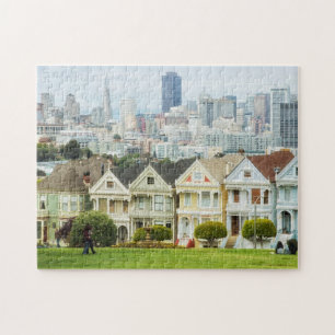 Painted Ladies, Victorian houses and skyline Jigsaw Puzzle