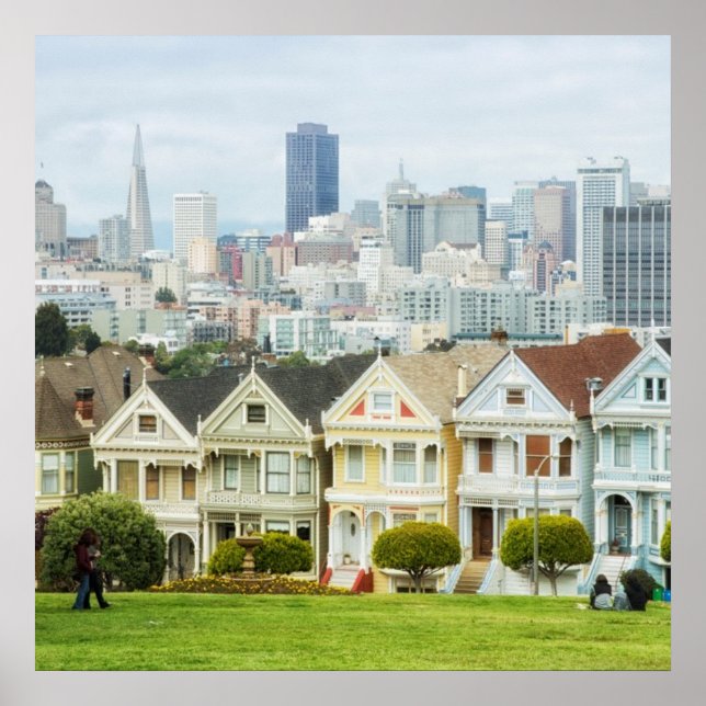 Painted Ladies, Victorian houses and skyline Poster (Front)
