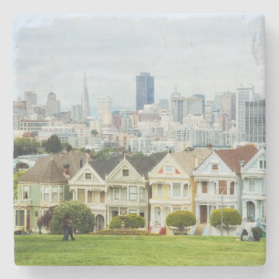Painted Ladies, Victorian houses and skyline Stone Coaster
