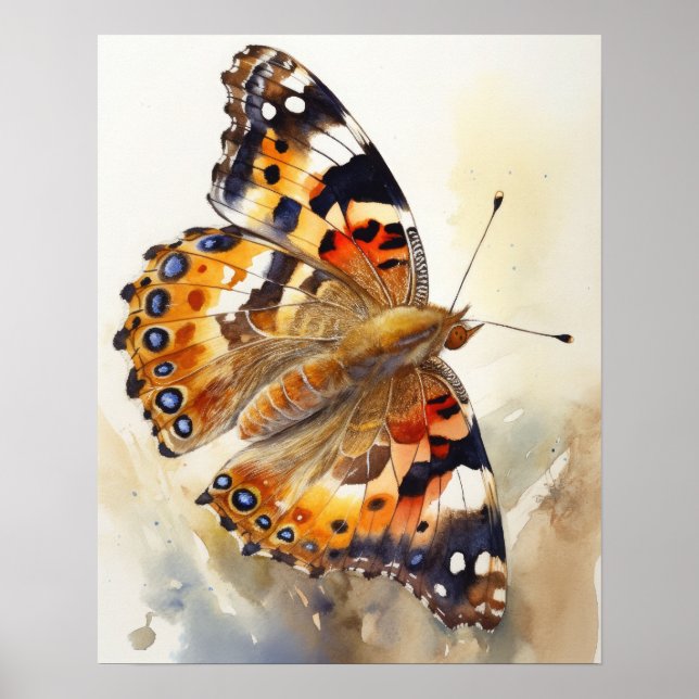 Painted Lady Butterfly Art Print Poster (Front)