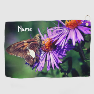 Painted Lady Butterfly Aster Flower Personalised Golf Towel