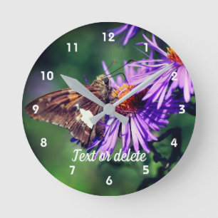 Painted Lady Butterfly Aster Flower Personalised Round Clock