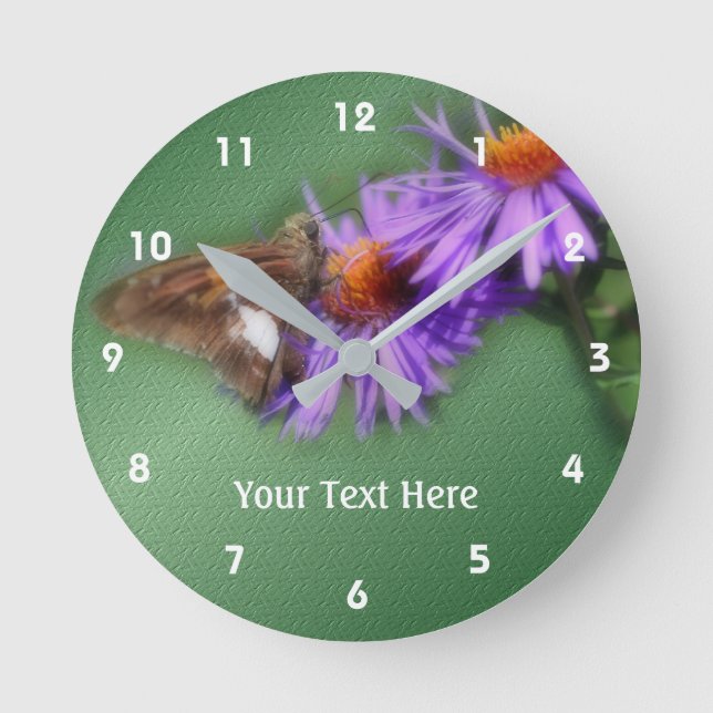 Painted Lady Butterfly Aster Flower Personalized Round Clock (Front)