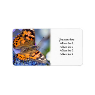 Painted Lady Butterfly on a Blue Hydrangea Label