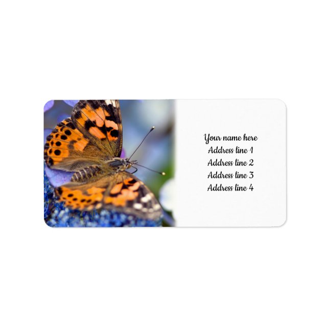 Painted Lady Butterfly on a Blue Hydrangea Label (Front)