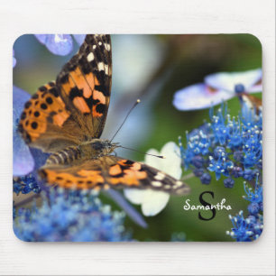Painted Lady Butterfly on a Blue Hydrangea Mouse Pad