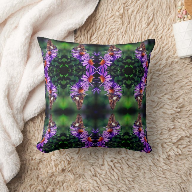 Painted Lady Butterfly On Aster Flower Abstract   Cushion (Blanket)