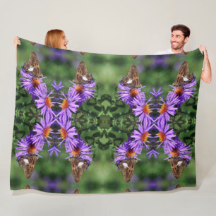 Painted Lady Butterfly On Aster Flower Abstract Fleece Blanket