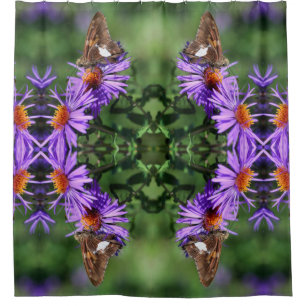 Painted Lady Butterfly On Aster Flower Abstract  Shower Curtain