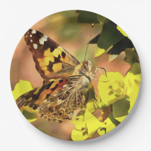 Painted Lady Butterfly on Myrtle Spurge  Paper Plate