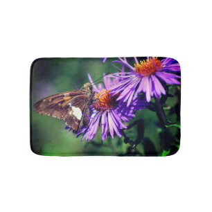 Painted Lady Butterfly On Wild Aster Flower   Bath Mat