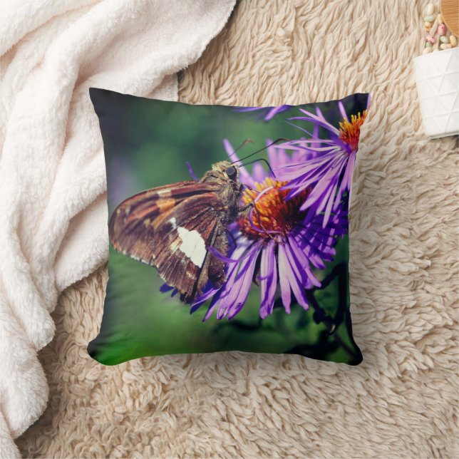 Painted Lady Butterfly On Wild Aster Flower   Cushion (Blanket)