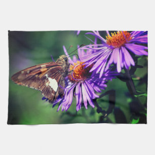 Painted Lady Butterfly On Wild Aster Flower Tea Towel