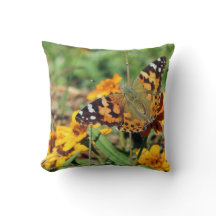 Painted Lady Butterfly on Zinnia Throw Pillow