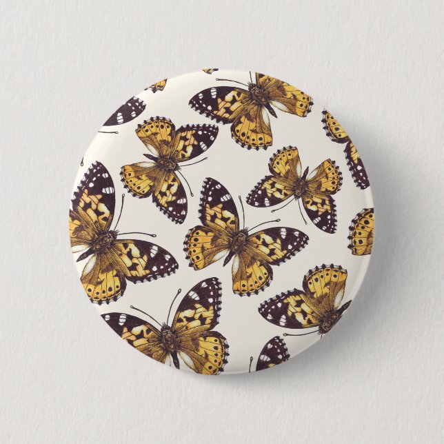 Painted lady butterfly pattern 6 cm round badge (Front)
