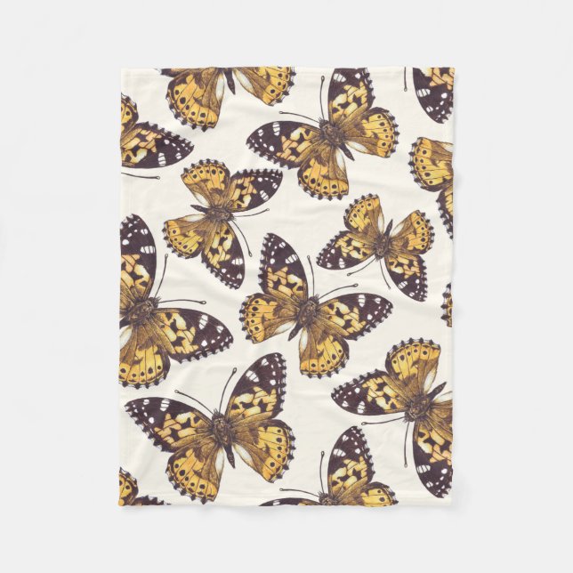 Painted lady butterfly pattern fleece blanket (Front)