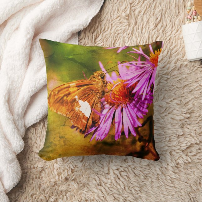 Painted Lady Butterfly Wild Aster Flower Abstract Cushion (Blanket)