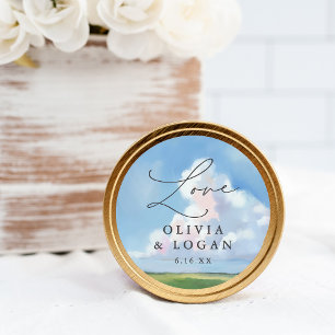 Painted Landscape Blue Sky Cloud Wedding Favor Classic Round Sticker