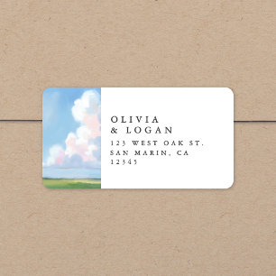 Painted Landscape Sky Cloud Wedding Return Address Label
