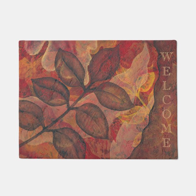 Painted Leaf Autumn Welcome Doormat (Front)