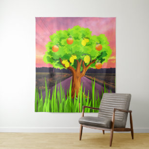 Painted Lemon & Orange Trees - Abstract Tree Tapestry