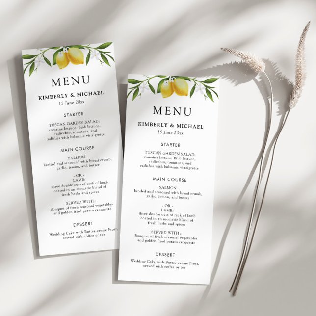 Painted lemons greenery foliage wedding menu (Creator Uploaded)