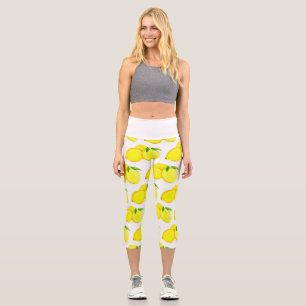 Painted Lemons Yellow Fruit Pattern Watercolor Capri Leggings