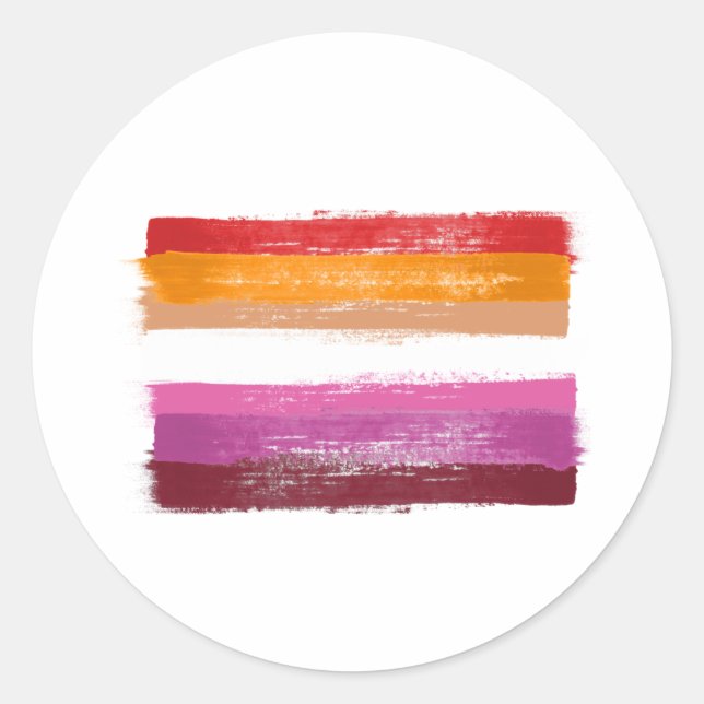 PAINTED LESBIAN PRIDE FLAG SUNSET STRIPES CLASSIC ROUND STICKER (Front)