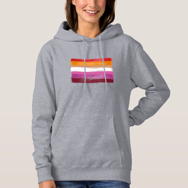 PAINTED LESBIAN PRIDE FLAG SUNSET STRIPES HOODIE (Front)