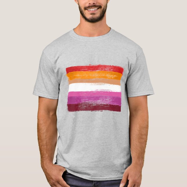 PAINTED LESBIAN PRIDE FLAG SUNSET STRIPES T-Shirt (Front)