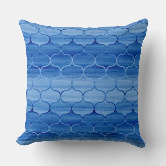 Painted Light and Dark Blue Ogee Pattern Cushion (Front)