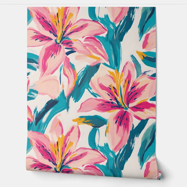 Painted Lilies Brush Bloom Extravaganza  Wallpaper (Unrolling)