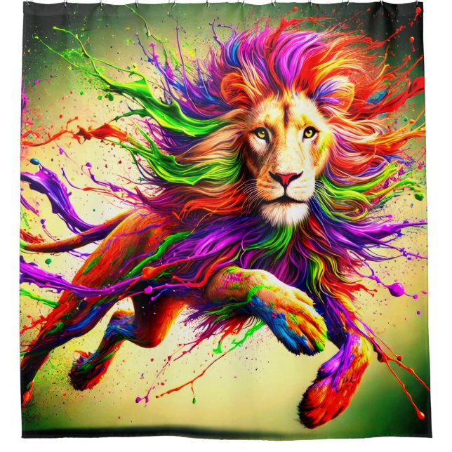 Painted Lion Art Shower Curtain (Front)