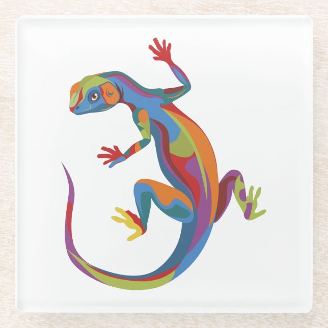 Painted Lizard Glass Coaster (Front)