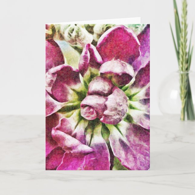 Painted Magenta Flower Art Blank Note Card (Front)