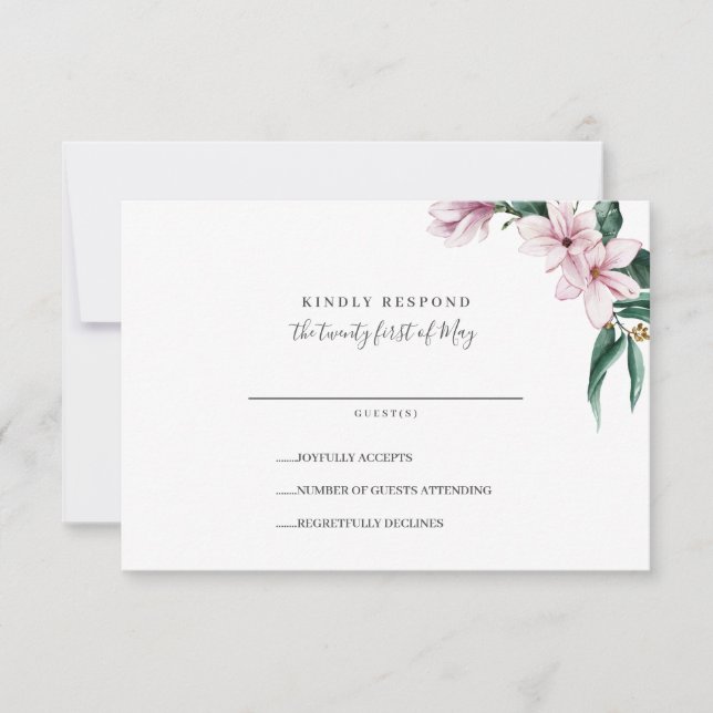 Painted Magnolia and leaves | Sage | Wedding RSVP (Front)