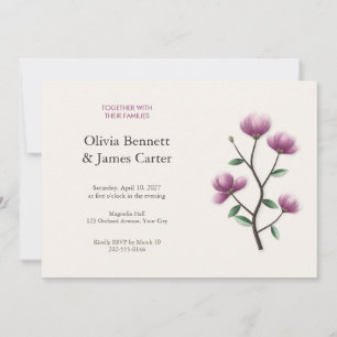 Painted Magnolia Branch Wedding Invitation