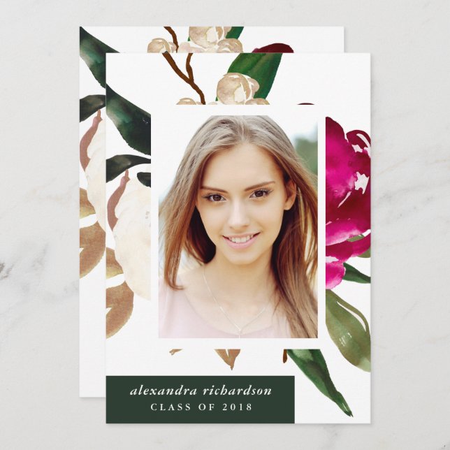 Painted Magnolia | Photo Graduation Party Invitation (Front/Back)